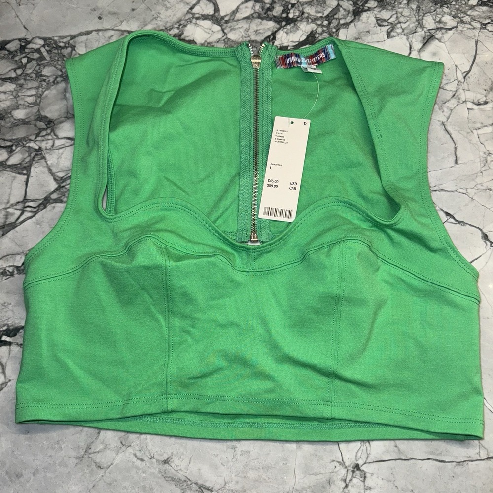 Urban Outfitters Women's Large Green Crop Top Open Back Zipper NEW